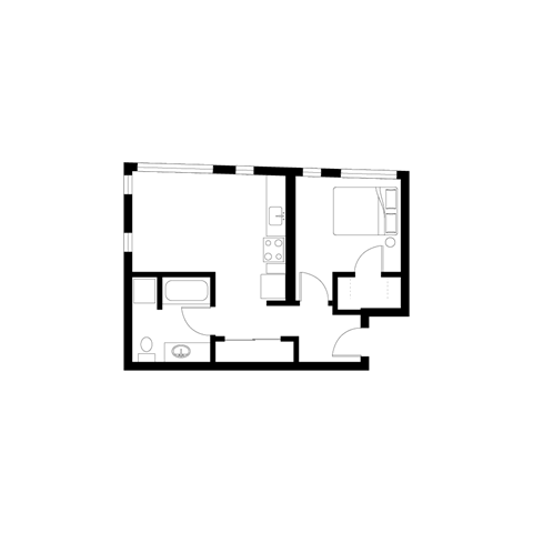 Floor plan for 1 bed, 1 bath, 584 sqft